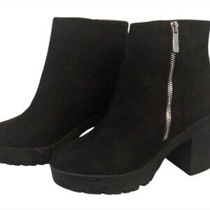FOREVER 21 Black Faux Suede Moto Biker Platform Chunky Heel Boots Size 8